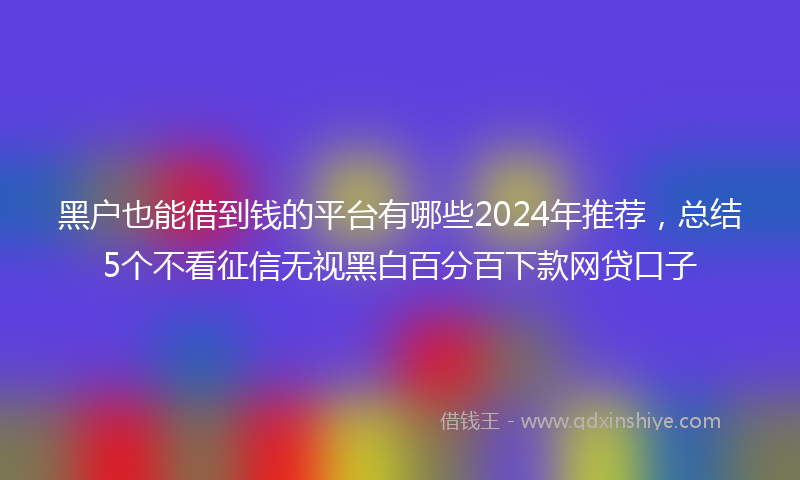 黑户也能借到钱的平台有哪些2024年推荐，总结5个不看征信无视黑白百分百下款网贷口子