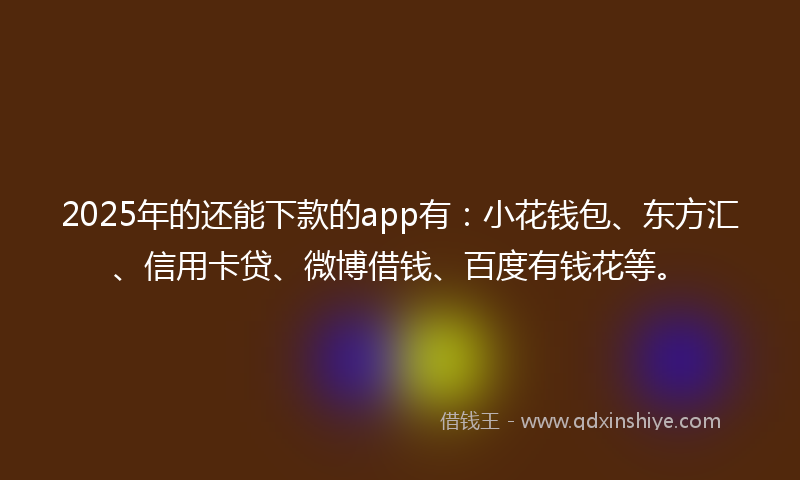 2025年的还能下款的app有：小花钱包、东方汇、信用卡贷、微博借钱、百度有钱花等。