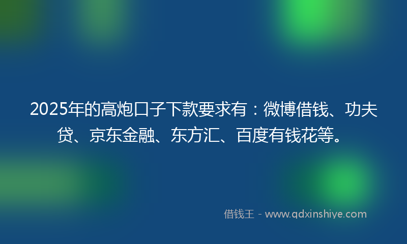 2025年的高炮口子下款要求有：微博借钱、功夫贷、京东金融、东方汇、百度有钱花等。