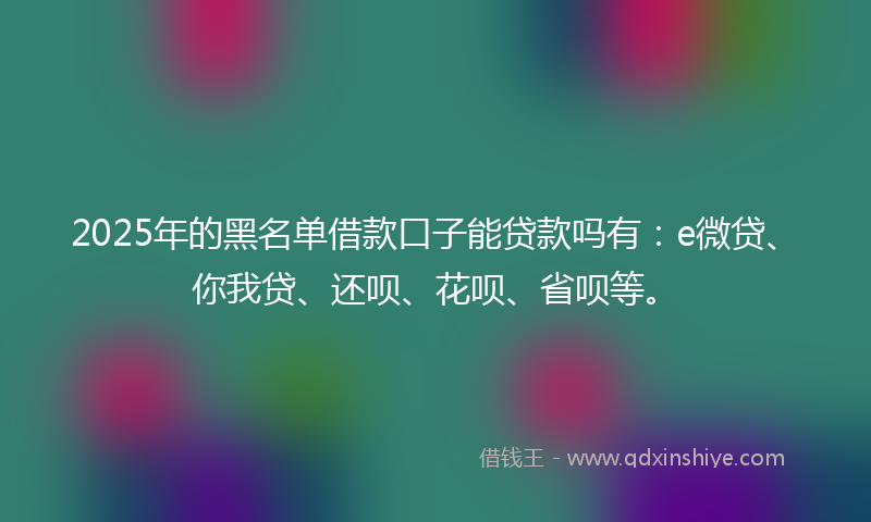 2025年的黑名单借款口子能贷款吗有：e微贷、你我贷、还呗、花呗、省呗等。