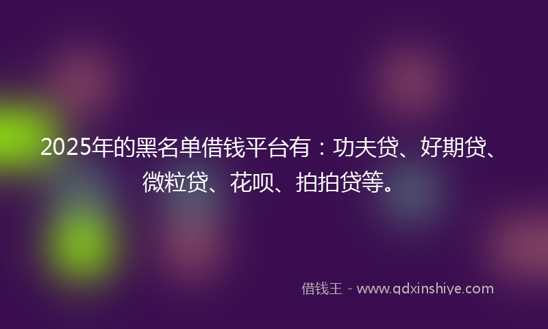 2025年的黑名单借钱平台有：功夫贷、好期贷、微粒贷、花呗、拍拍贷等。