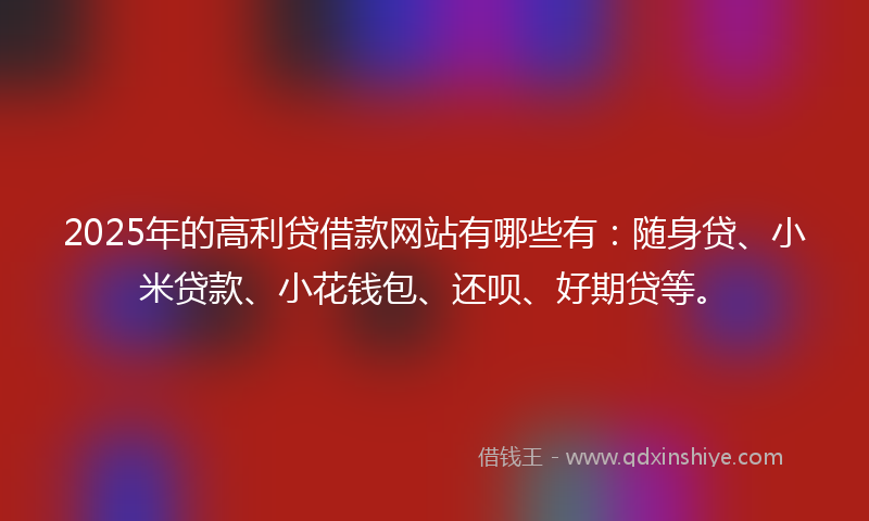 2025年的高利贷借款网站有哪些有：随身贷、小米贷款、小花钱包、还呗、好期贷等。