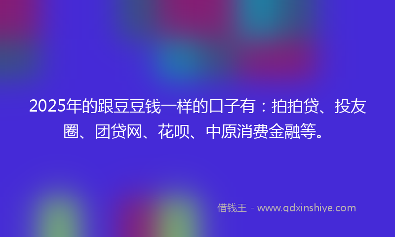 2025年的跟豆豆钱一样的口子有：拍拍贷、投友圈、团贷网、花呗、中原消费金融等。