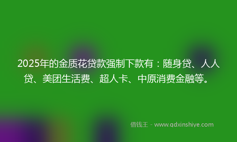 2025年的金质花贷款强制下款有：随身贷、人人贷、美团生活费、超人卡、中原消费金融等。