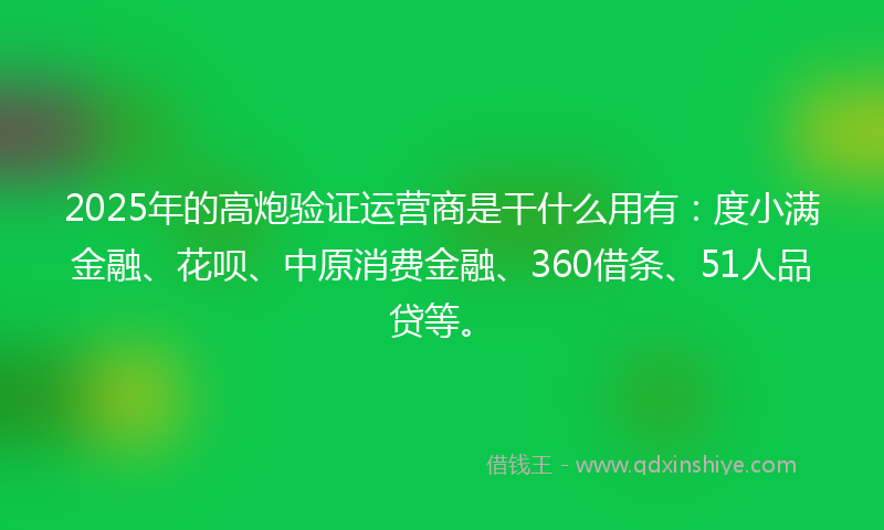 2025年的高炮验证运营商是干什么用有：度小满金融、花呗、中原消费金融、360借条、51人品贷等。