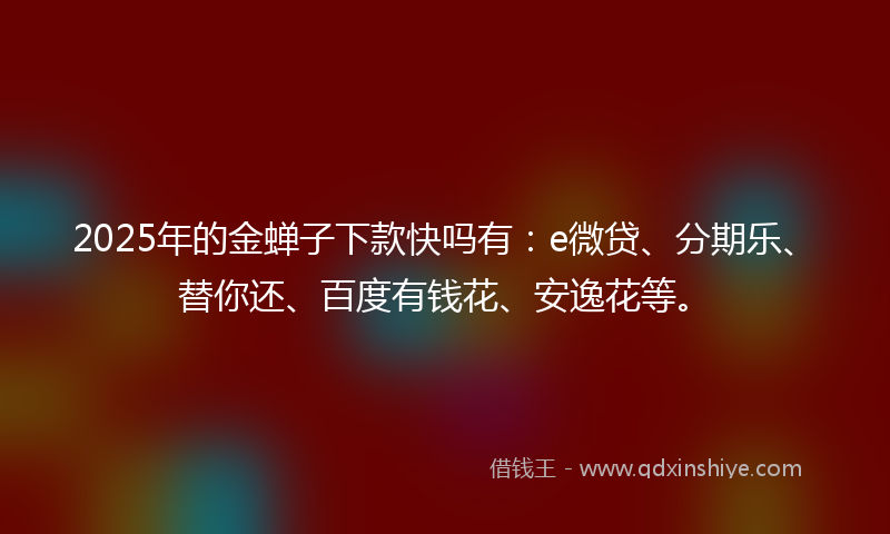 2025年的金蝉子下款快吗有：e微贷、分期乐、替你还、百度有钱花、安逸花等。