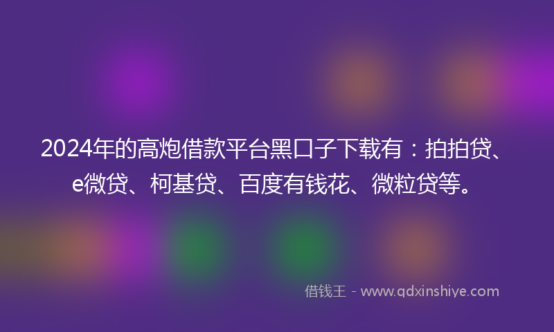 2024年的高炮借款平台黑口子下载有：拍拍贷、e微贷、柯基贷、百度有钱花、微粒贷等。