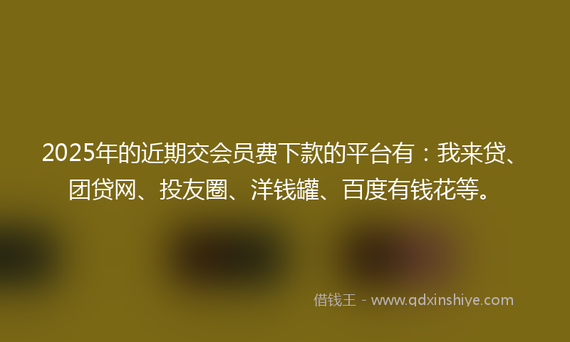 2025年的近期交会员费下款的平台有：我来贷、团贷网、投友圈、洋钱罐、百度有钱花等。
