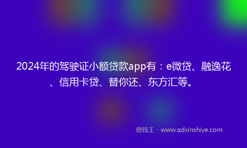 2024年的驾驶证小额贷款app有：e微贷、融逸花、信用卡贷、替你还、东方汇等。