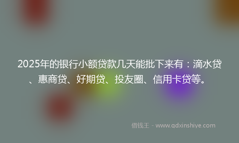 2025年的银行小额贷款几天能批下来有：滴水贷、惠商贷、好期贷、投友圈、信用卡贷等。