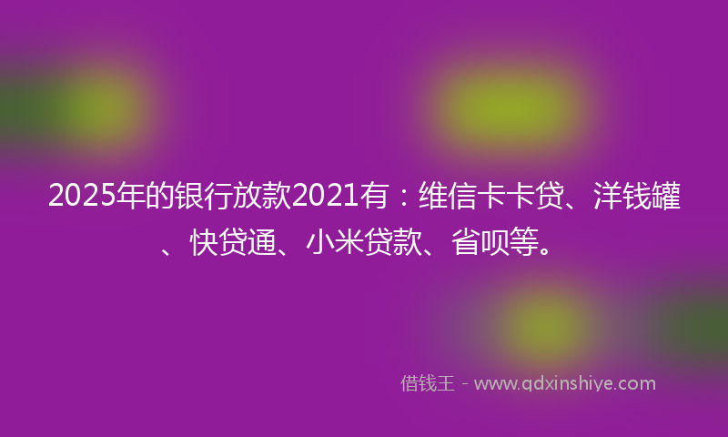 2025年的银行放款2021有：维信卡卡贷、洋钱罐、快贷通、小米贷款、省呗等。