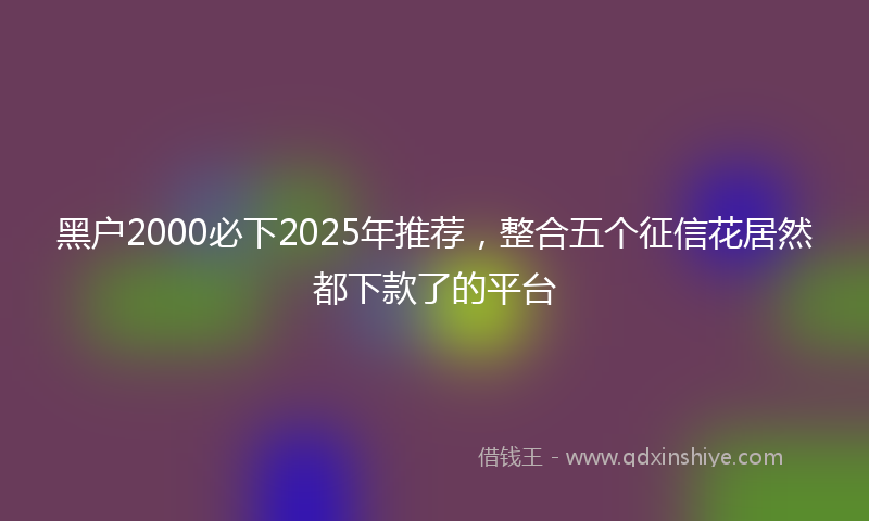 黑户2000必下2025年推荐，整合五个征信花居然都下款了的平台