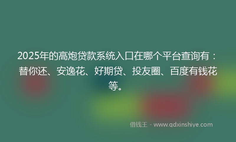 2025年的高炮贷款系统入口在哪个平台查询有：替你还、安逸花、好期贷、投友圈、百度有钱花等。