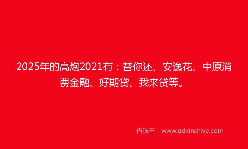 2025年的高炮2021有：替你还、安逸花、中原消费金融、好期贷、我来贷等。