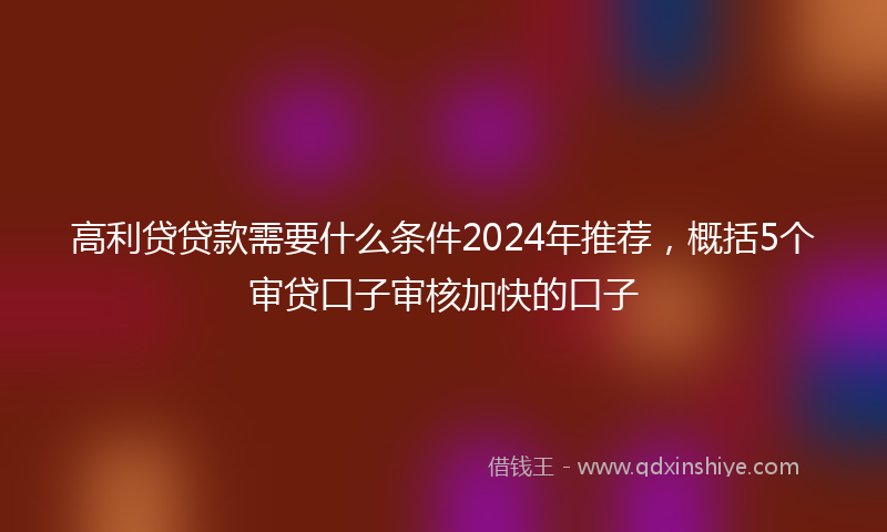 高利贷贷款需要什么条件2024年推荐，概括5个审贷口子审核加快的口子