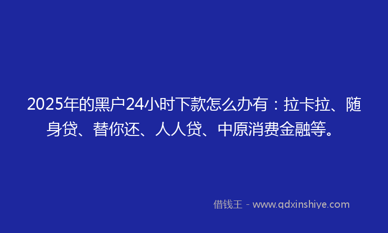 2025年的黑户24小时下款怎么办有：拉卡拉、随身贷、替你还、人人贷、中原消费金融等。