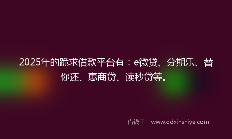 2025年的跪求借款平台有：e微贷、分期乐、替你还、惠商贷、读秒贷等。