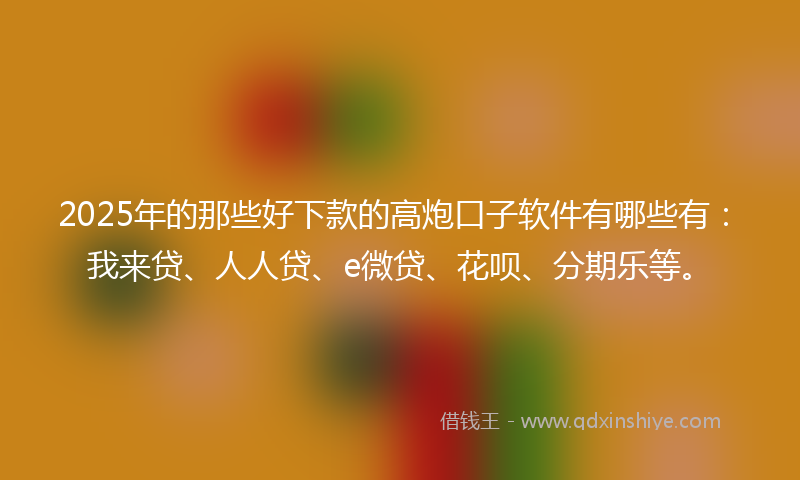 2025年的那些好下款的高炮口子软件有哪些有：我来贷、人人贷、e微贷、花呗、分期乐等。