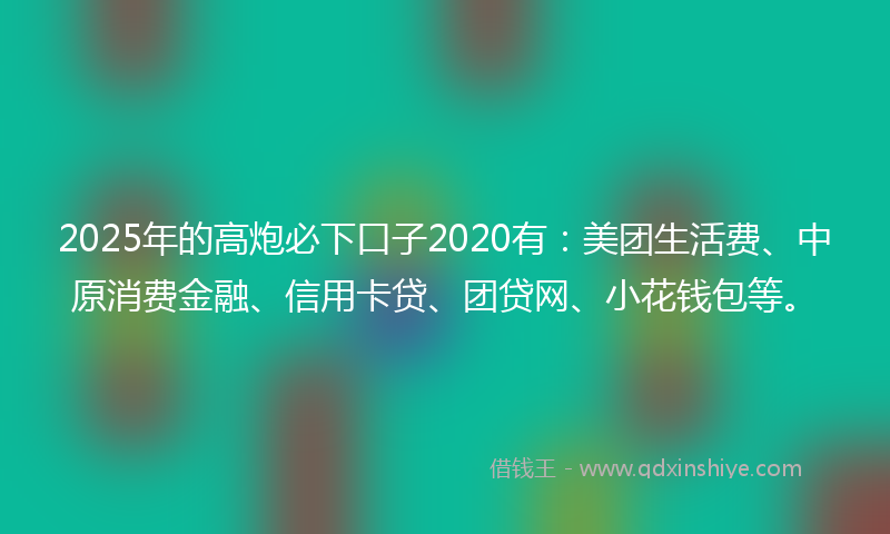 2025年的高炮必下口子2020有：美团生活费、中原消费金融、信用卡贷、团贷网、小花钱包等。