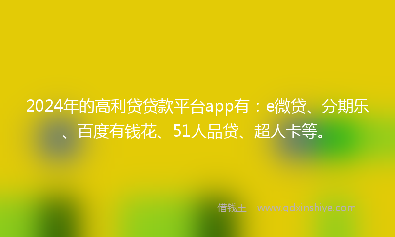 2024年的高利贷贷款平台app有：e微贷、分期乐、百度有钱花、51人品贷、超人卡等。