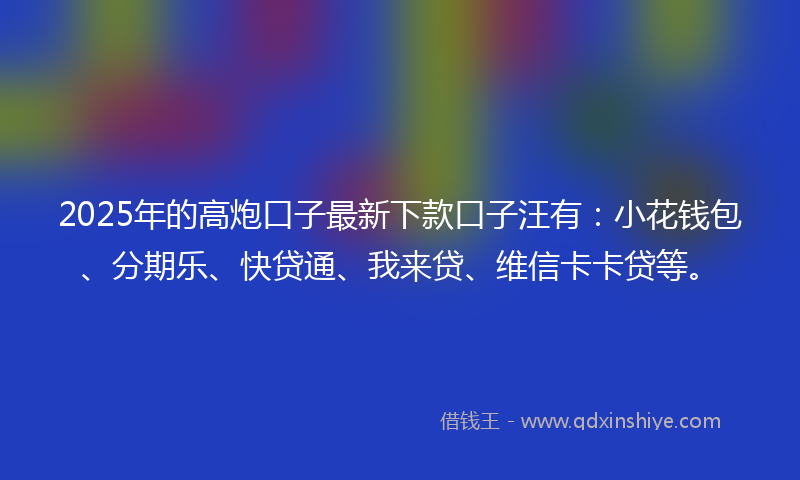 2025年的高炮口子最新下款口子汪有：小花钱包、分期乐、快贷通、我来贷、维信卡卡贷等。