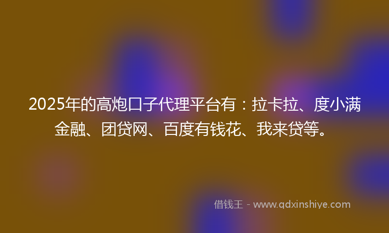 2025年的高炮口子代理平台有：拉卡拉、度小满金融、团贷网、百度有钱花、我来贷等。