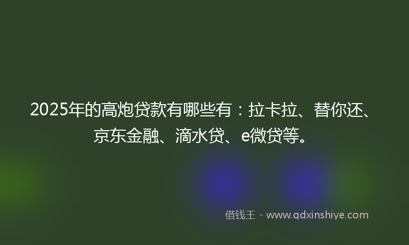 2025年的高炮贷款有哪些有：拉卡拉、替你还、京东金融、滴水贷、e微贷等。