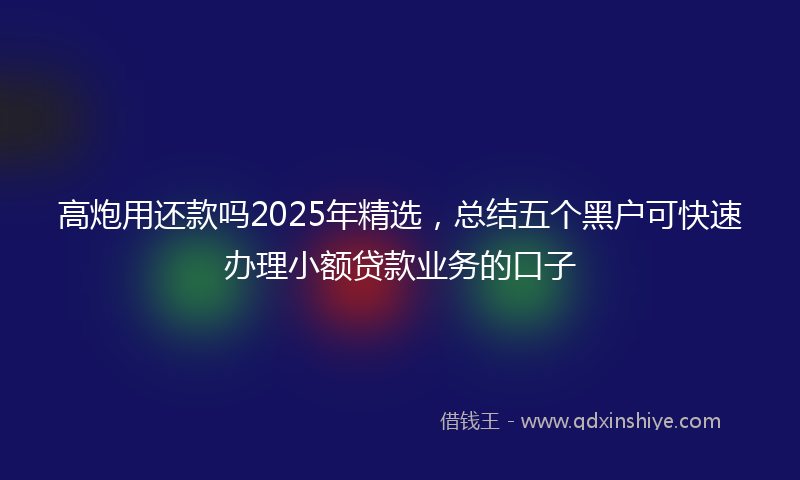 高炮用还款吗2025年精选，总结五个黑户可快速办理小额贷款业务的口子