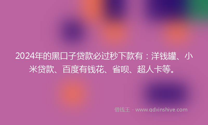 2024年的黑口子贷款必过秒下款有：洋钱罐、小米贷款、百度有钱花、省呗、超人卡等。
