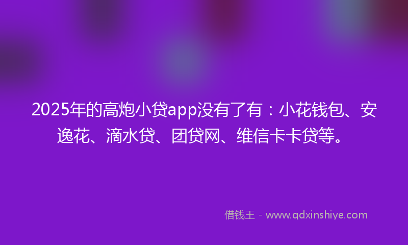 2025年的高炮小贷app没有了有：小花钱包、安逸花、滴水贷、团贷网、维信卡卡贷等。