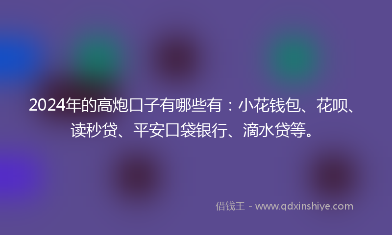 2024年的高炮口子有哪些有：小花钱包、花呗、读秒贷、平安口袋银行、滴水贷等。