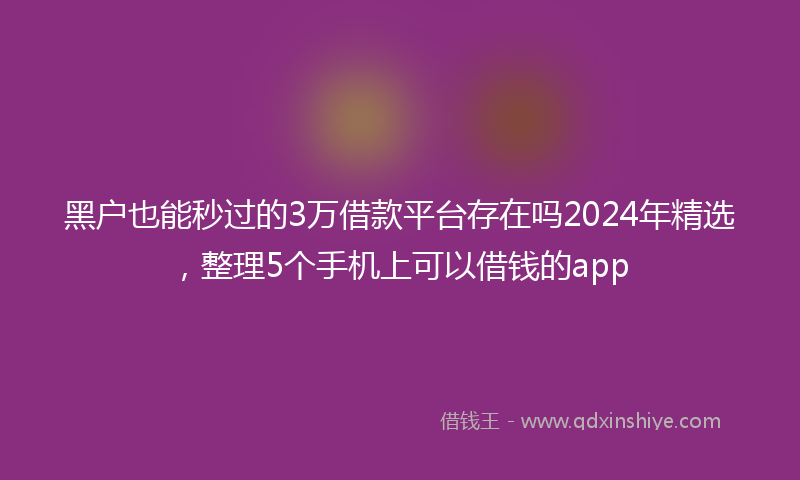 黑户也能秒过的3万借款平台存在吗2024年精选，整理5个手机上可以借钱的app