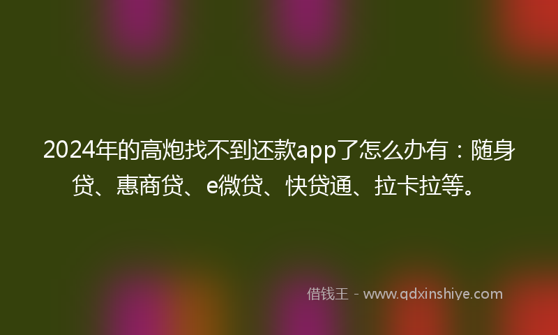 2024年的高炮找不到还款app了怎么办有：随身贷、惠商贷、e微贷、快贷通、拉卡拉等。