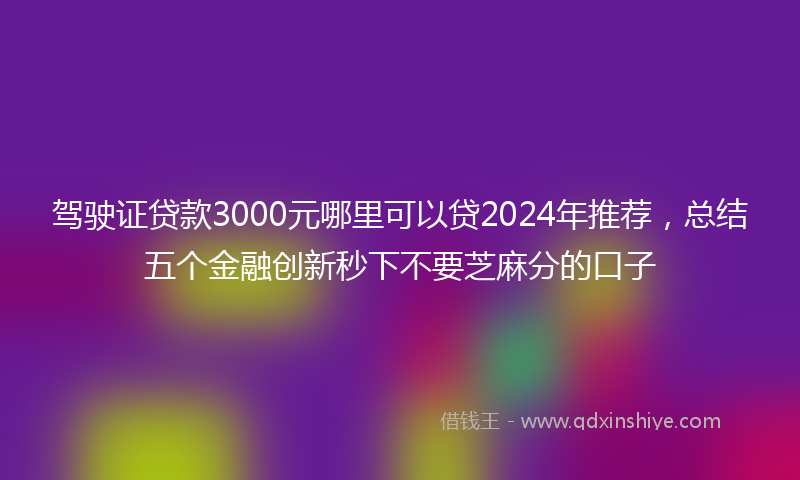 驾驶证贷款3000元哪里可以贷2024年推荐，总结五个金融创新秒下不要芝麻分的口子