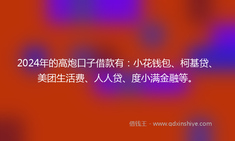 2024年的高炮口子借款有：小花钱包、柯基贷、美团生活费、人人贷、度小满金融等。