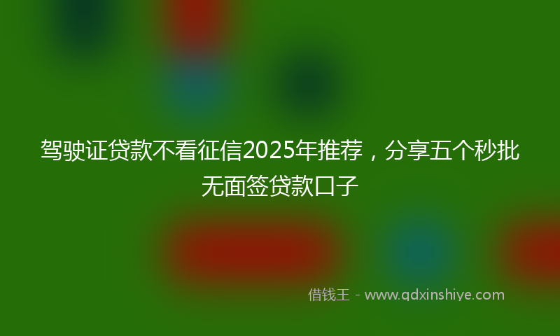 驾驶证贷款不看征信2025年推荐，分享五个秒批无面签贷款口子