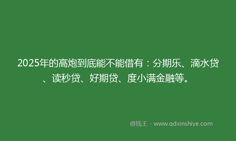 2025年的高炮到底能不能借有：分期乐、滴水贷、读秒贷、好期贷、度小满金融等。