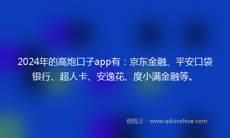 2024年的高炮口子app有：京东金融、平安口袋银行、超人卡、安逸花、度小满金融等。