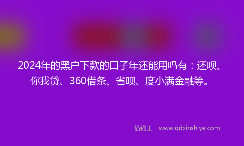 2024年的黑户下款的口子年还能用吗有：还呗、你我贷、360借条、省呗、度小满金融等。