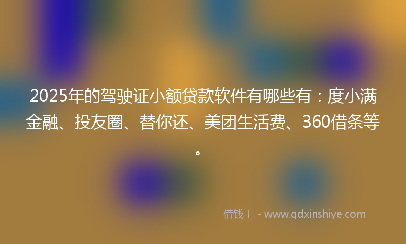 2025年的驾驶证小额贷款软件有哪些有：度小满金融、投友圈、替你还、美团生活费、360借条等。