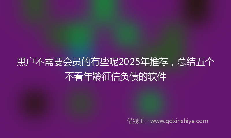 黑户不需要会员的有些呢2025年推荐，总结五个不看年龄征信负债的软件