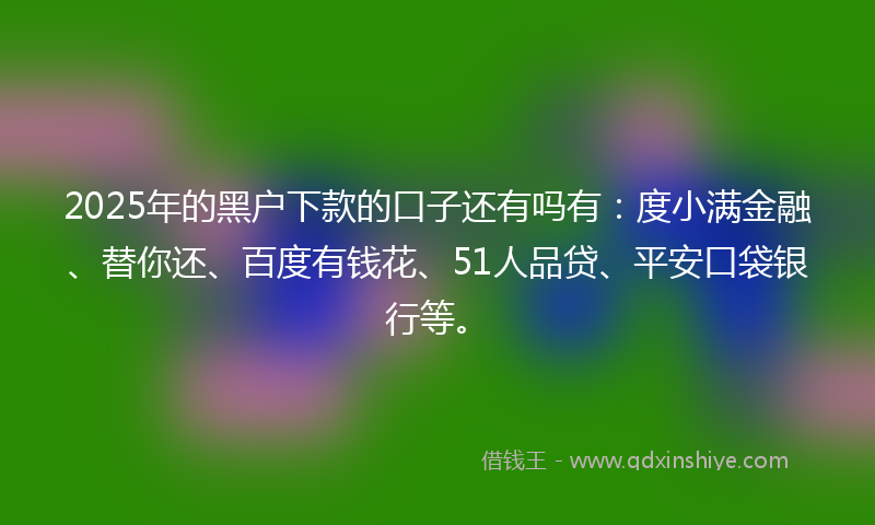 2025年的黑户下款的口子还有吗有：度小满金融、替你还、百度有钱花、51人品贷、平安口袋银行等。