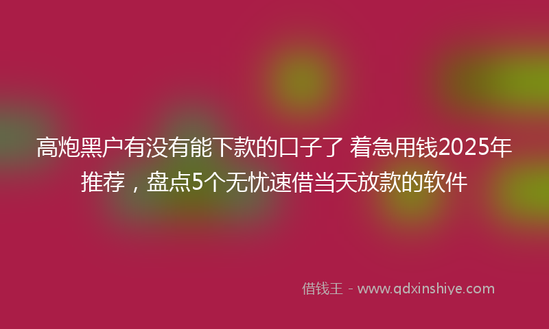 高炮黑户有没有能下款的口子了 着急用钱2025年推荐，盘点5个无忧速借当天放款的软件