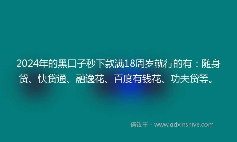 2024年的黑口子秒下款满18周岁就行的有：随身贷、快贷通、融逸花、百度有钱花、功夫贷等。