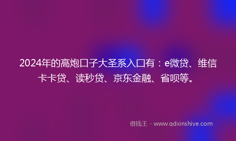 2024年的高炮口子大圣系入囗有：e微贷、维信卡卡贷、读秒贷、京东金融、省呗等。