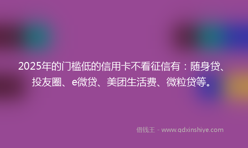 2025年的门槛低的信用卡不看征信有：随身贷、投友圈、e微贷、美团生活费、微粒贷等。
