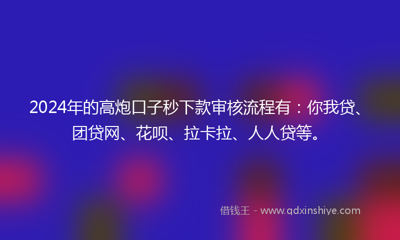 2024年的高炮口子秒下款审核流程有：你我贷、团贷网、花呗、拉卡拉、人人贷等。
