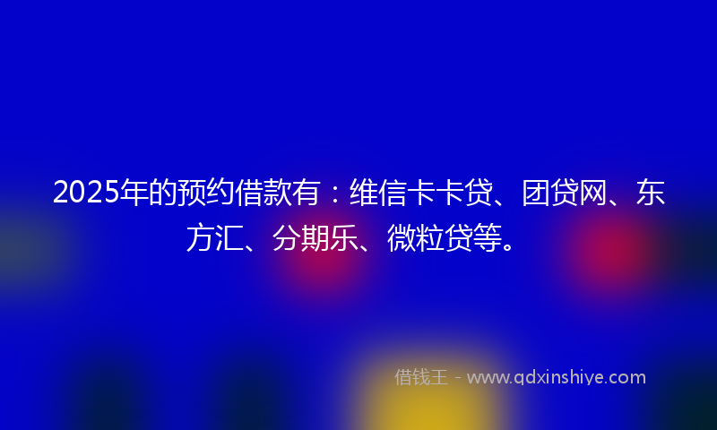 2025年的预约借款有：维信卡卡贷、团贷网、东方汇、分期乐、微粒贷等。