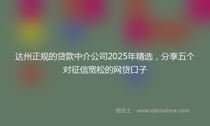 达州正规的贷款中介公司2025年精选，分享五个对征信宽松的网贷口子
