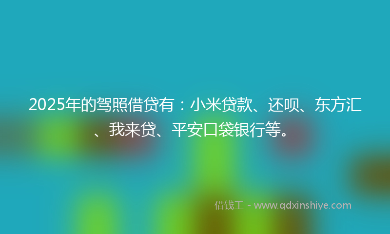 2025年的驾照借贷有：小米贷款、还呗、东方汇、我来贷、平安口袋银行等。